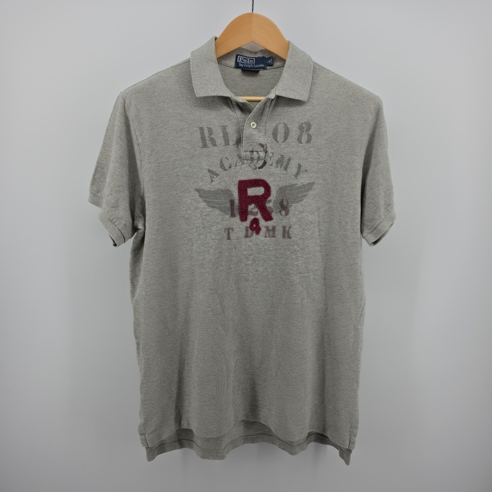 Polo Ralph Lauren Mens Large Gray RL 08 Academy Custom Fit Pique Polo Shirt